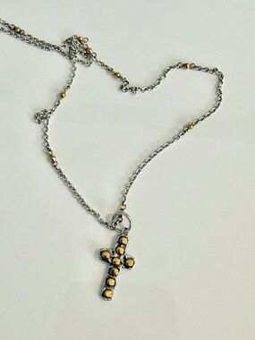 Waxing Poetic Cross Necklace- Sterling Silver and Brass-Retired- NEW